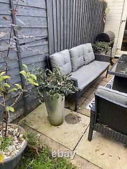 Ratten garden furniture 3 Seater Sofa 2 Single Chairs 2 X Stools Grey Cushions