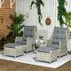 Recliner Rattan Garden Furniture With Two-tier Glass Top Table & Cushions, Grey