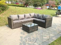 Right arm 6 seater rattan corner sofa set coffee table outdoor garden furniture