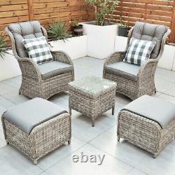 Riviera Rattan Garden Patio Furniture 5 Pc Set with Chair Stool, Table FREE covr