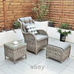 Riviera Rattan Garden Patio Furniture 5 Pc Set with Chair Stool, Table FREE covr