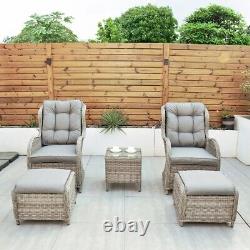 Riviera Rattan Garden Patio Furniture 5 Pc Set with Chair Stool, Table FREE covr