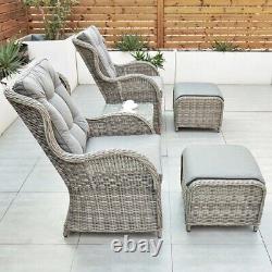 Riviera Rattan Garden Patio Furniture 5 Pc Set with Chair Stool, Table FREE covr