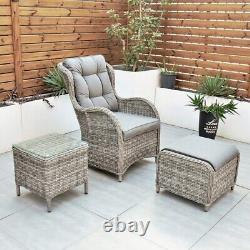 Riviera Rattan Garden Patio Furniture 5 Pc Set with Chair Stool, Table FREE covr