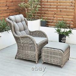 Riviera Rattan Garden Patio Furniture 5 Pc Set with Chair Stool, Table FREE covr