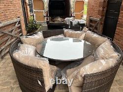 Rosen 8 Seater Round Rattan Garden Furniture Set Brown