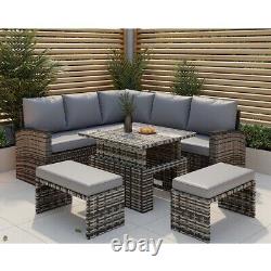 Rosen Rattan Garden Furniture 9 Seater Corner Sofa Rising Table Set 2 Benches