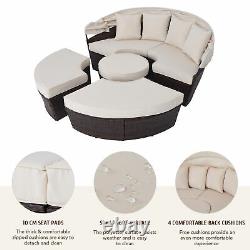 Round Sofa Bed Patio Garden Furniture Set Outdoor Daybed Sun Island Lounge Beige