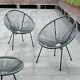 Round String Moon Egg Chair Rattan Glass Tea Table Furniture Set Garden Outdoor