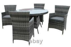 Rust Free Outdoor Garden Rattan Furniture Cube Dining Set Round Table 6 Chairs