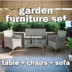 SALE 4 Piece Rattan Set Garden Furniture Patio Outdoor Modern Grey