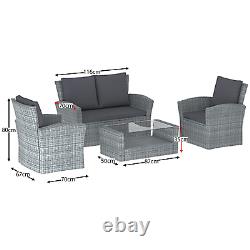 SALE 4 Seater Rattan Set Garden Furniture Sofa Table Chairs Grey