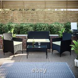 SALE Kendal 4 Piece Rattan Set Modern Garden Patio Furniture Table Chairs Black