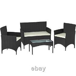 SALE Kendal 4 Piece Rattan Set Modern Garden Patio Furniture Table Chairs Black