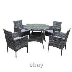 SFS014 5PCS Rattan Dining Set Garden Patio Furniture 4 Chairs & Round Table
