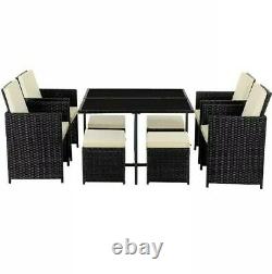 SONGMICS Set of 9 PE Rattan Garden Furniture Set Dining Table and Chairs