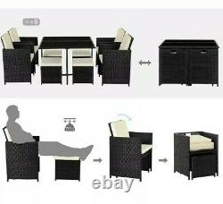 SONGMICS Set of 9 PE Rattan Garden Furniture Set Dining Table and Chairs