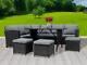 Spare Repair Garden Rattan Furniture Set 9 Seater Lounger Sofa Glass Table Black