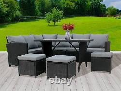 SPARE REPAIR Garden Rattan Furniture Set 9 Seater Lounger Sofa Glass Table Black