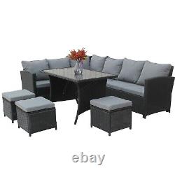 SPARE REPAIR Garden Rattan Furniture Set 9 Seater Lounger Sofa Glass Table Black