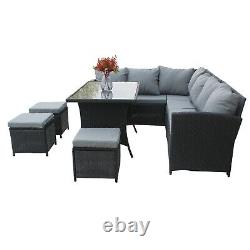 SPARE REPAIR Garden Rattan Furniture Set 9 Seater Lounger Sofa Glass Table Black