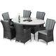 Seattle Rattan Garden Furniture 6 Seater Grey Oval Dining Set With Ice Bucket