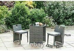 Set of 3 Rattan Effect Compact Square Bistro Chairs & Table Garden Furniture