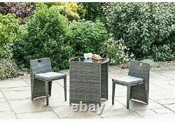 Set of 3 Rattan Effect Compact Square Bistro Chairs & Table Garden Furniture