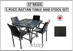 St Regis 5pc Rattan Glass Table and Bar Stool Set Outdoor Garden Patio Furniture