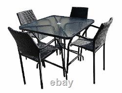 St Regis 5pc Rattan Glass Table and Bar Stool Set Outdoor Garden Patio Furniture