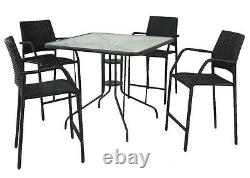 St Regis 5pc Rattan Glass Table and Bar Stool Set Outdoor Garden Patio Furniture