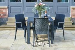 Stackable Rattan Garden Table & 6 Chairs Set Grey Outdoor/indoor Patio Furniture