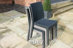 Stackable Rattan Garden Table & 6 Chairs Set Grey Outdoor/indoor Patio Furniture