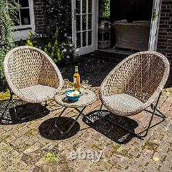 TOBS Original Bistro Set Rattan Garden Furniture 2 Chairs+Coffee Table Grey/Clay