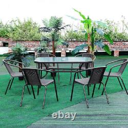 Table & Chairs Set Metal XL Patio Outdoor Dining Garden Parasol Table with Chair