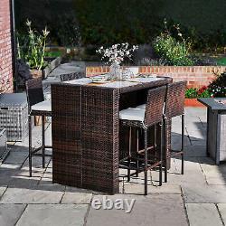 Teamson 5 Pcs Rattan Garden Patio Furniture Bar Dining Table & Chair Set Brown