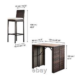 Teamson 5 Pcs Rattan Garden Patio Furniture Bar Dining Table & Chair Set Brown