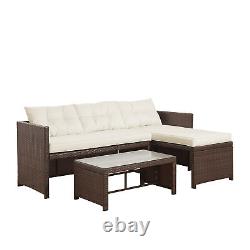 Teamson Home 3 Pcs Garden Furniture, Rattan Table & Sofa Patio Set with Cushions