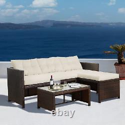 Teamson Home 3 Pcs Garden Furniture, Rattan Table & Sofa Patio Set with Cushions