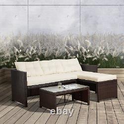 Teamson Home 3 Pcs Garden Furniture, Rattan Table & Sofa Patio Set with Cushions