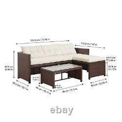 Teamson Home 3 Pcs Garden Furniture, Rattan Table & Sofa Patio Set with Cushions