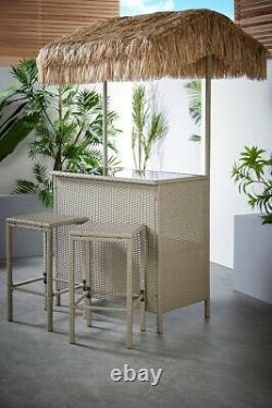 Tiki 3-Piece Bar Set with Tropical Canopy Garden Outdoor Furniture Grey 1802