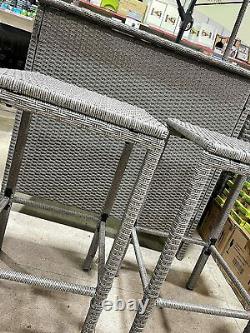Tiki 3-Piece Bar Set withTropical Canopy Garden Furniture Grey