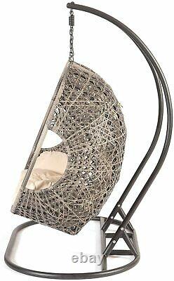 Triple Cocoon Chair Swing Wicker Rattan Hanging Garden Furniture Cushion