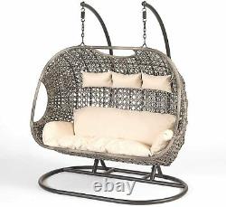 Triple Cocoon Chair Swing Wicker Rattan Hanging Garden Furniture Cushion