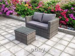 Twin Two Rattan Garden Wicker Outdoor Conservatory Sofa Furniture Dining Grey