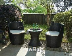 Verona 3 Pc Rattan Garden Patio Furniture Vase Set Table & 2 Chairs Stackable