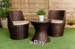 Verona 3 Pc Rattan Garden Patio Furniture Vase Set Table & 2 Chairs Stackable