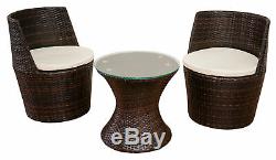 Verona 3 Pc Rattan Garden Patio Furniture Vase Set Table & 2 Chairs Stackable