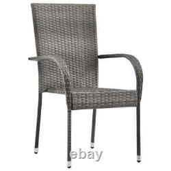 VidaXL 4x Stackable Outdoor Chairs Grey Poly Rattan Patio Garden Dining Seat